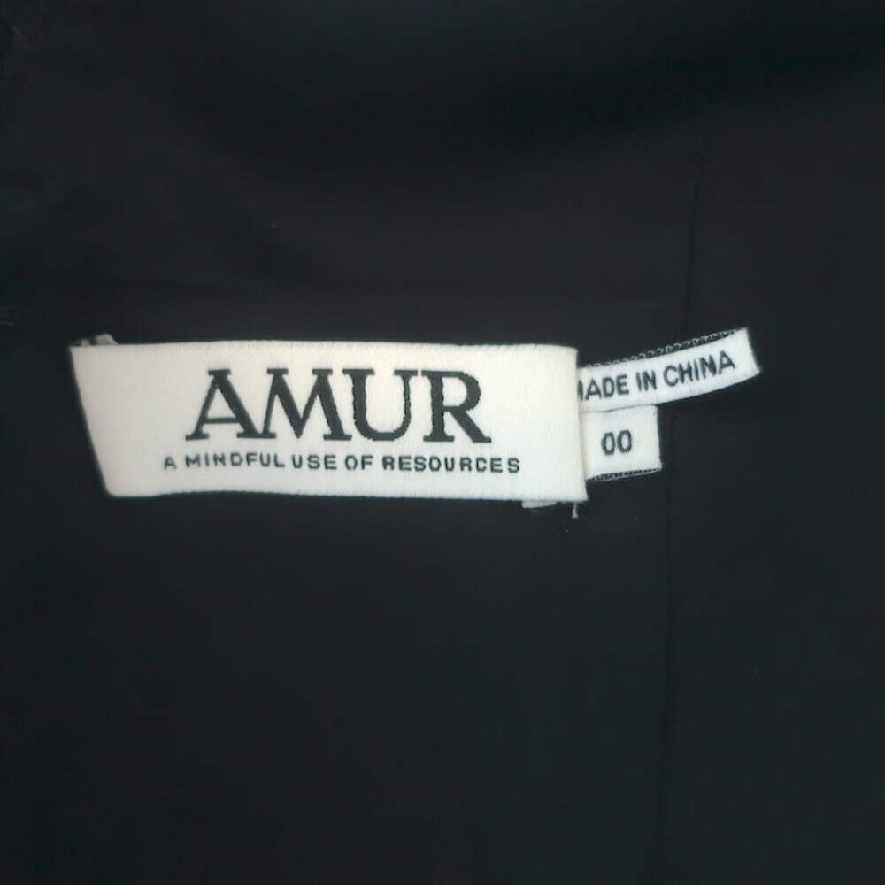 AMUR Lena One-Shoulder Cutout Midi Dress Black Ruffled Linen-Silk Size 00 - Picture 5 of 7